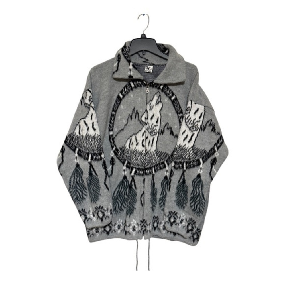 Lana Alymayu Womens Full Zip Sweater Jacket Alpaca Wolf Native American Size XL